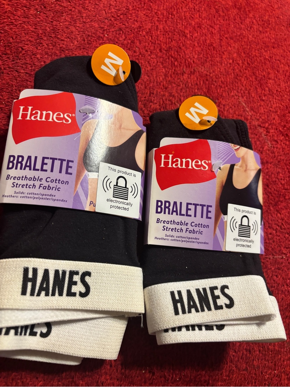 Hanes Women’s Black Bralette lot of 2 with White Branded Elastic Band Size M New